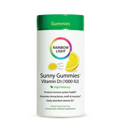 Rainbow Light Vitamin D Gummies, Sunny Gummies, Vitamin D3 1,000 IU, Gluten Free, Protects Immune System Health, Lemon, 100 Gummies