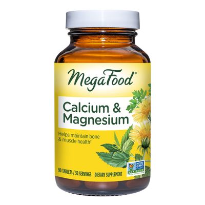 MegaFood Calcium Magnesium Supplement - with fermented Magnesium Glycinate - Supports Bone Health &amp; Heart Health - Calcium &amp; Magnesium Supplement for Men &amp; Women - Non-GMO - 90 Tabs (30 Servings)