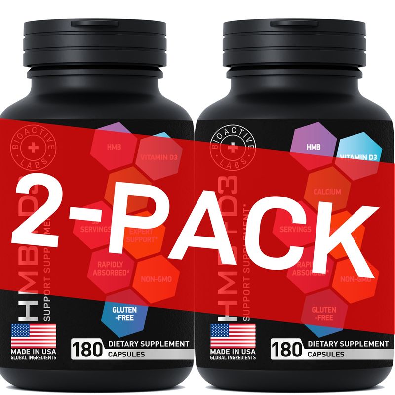 HMB and Vitamin D3 Supplement - B-Hydroxy B-Methylbutyrate Butyrate - 1,000 MG HMB Supplements with D3 and Calcium - Strength and Recovery Support, Muscle Growth, Mass Gainer - 180 Days, 360 Capsules