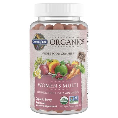 Garden of Life Organics Women&#39;s Gummy Vitamins - Berry - Certified Organic, Non-GMO, Vegan, Kosher Complete Multi - Methyl B12, C &amp; D3 - Gluten, Soy &amp; Dairy Free, 120 Real Fruit Gummies