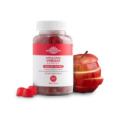 Sacred Roots Apple Cider Vinegar Gummies - Sugar Free Apple Cider Gummies with Vitamin B12 and Beetroot Powder - Vegan, Non-GMO &amp; Gluten-Free, Made in USA (30 Servings)