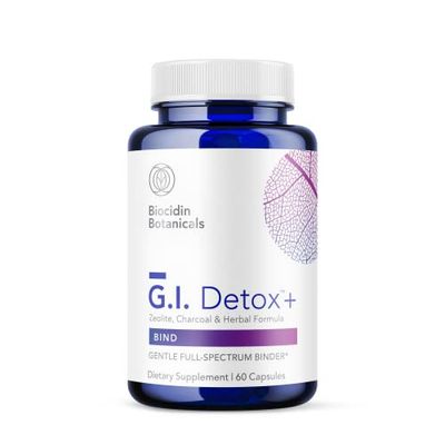 Biocidin G.I. Detox+ Gentle Binder - Activated Charoal, Zeolite &amp; Aloe for Digestive Health - Supports The Gut Cleanse Detox Process - May Reduce Bloating &amp; Gas (60 Capsules)