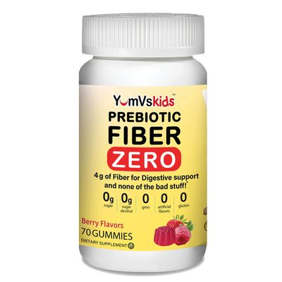 Prebiotic Fiber Zero Gummies for Kids by YumVs | Keto Sugar Free Gummy Chews for Toddlers |4g Fiber for Children Constipation Support | Natural Kosher Halal Berry Chewable 70 Count