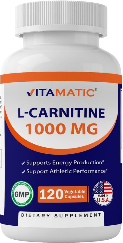 Vitamatic L-Carnitine Fumarate 1000 mg - 120 Vegetable Capsules (1 Bottle)