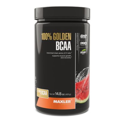 Maxler 100% Golden BCAA Powder - Intra &amp; Post Workout Recovery Drink for Accelerated Muscle Recovery &amp; Lean Muscle Growth - 6 g Vegan BCAAs Amino Acids - 60 Servings - Watermelon