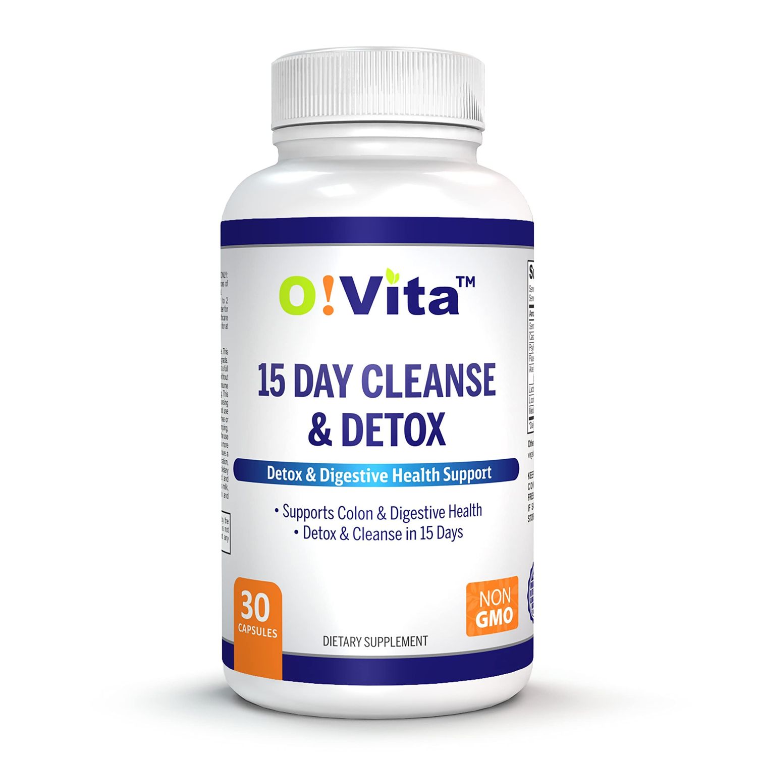O!VITA 15-Day Cleanse and Detox Supports Digestive and Colon Health, Special Formula with probiotics, fine Herbs Such as Senna Leaf, Cascara Sagrada Bark, and More! (30 Non-GMO Capsules)
