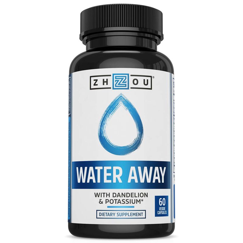 Zhou Water Away Herbal Formula for Healthy Fluid Balance | with Dandelion, Potassium, Green Tea &amp; More | 60 Capsules