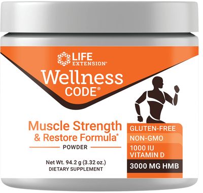 Life Extension Wellness Code Muscle Strength &amp; Restore Formula, Vitamin D3, -Hydroxy--Methylbutyrate Monohydrate (HMB), Muscle Health, Gluten Free, Non-GMO, 94.2 g