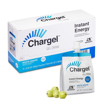 Chargel White Grape, Caffeine-Free Instant Energy Gel for Running, Biking, Workout, Hiking and Endurance | Carbs Vitamins | Gluten Free - Pack of 6 Pouches - 6.35oz Each