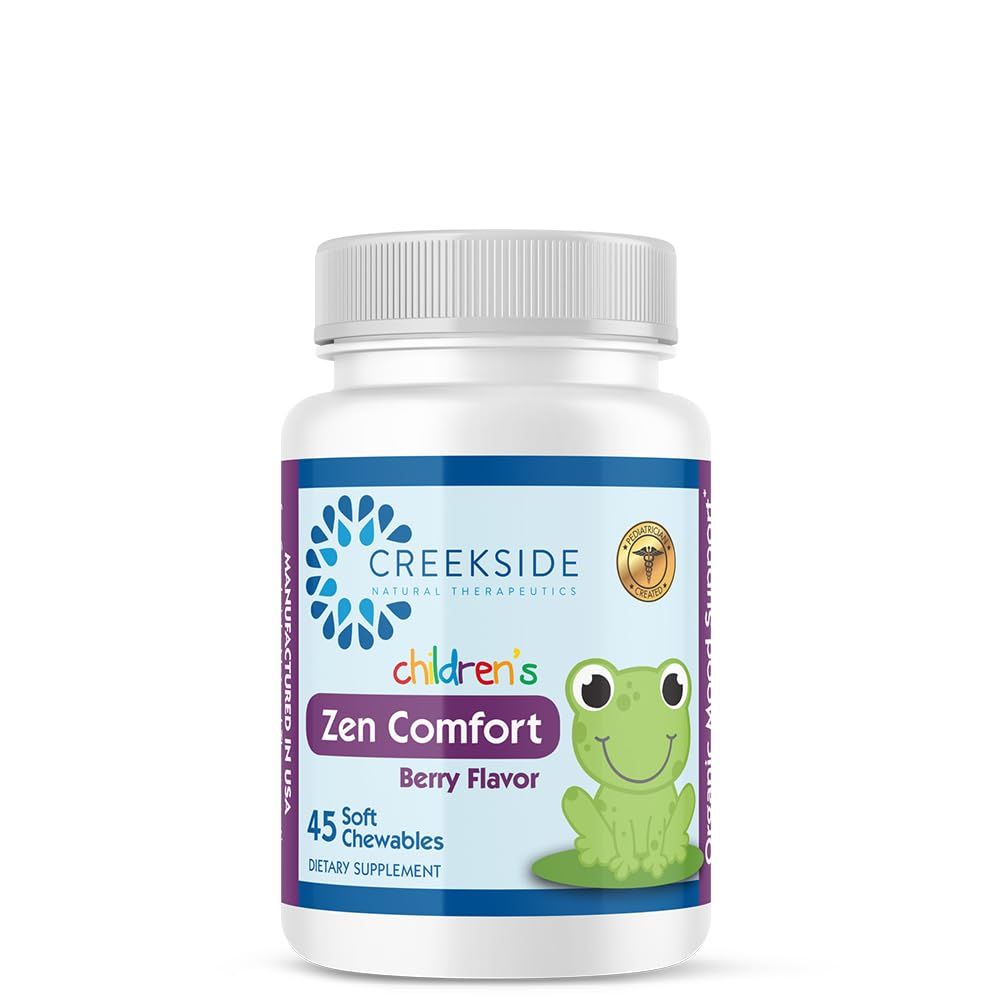 Zen Comfort for Kids, Organic Mood Support with 5-HTP, L-Theanine, Passionflower, Zinc, Pediatrician Formulated for Calm, Sugar-Free, Vegan, Berry Flavor, 45 Soft Chewables