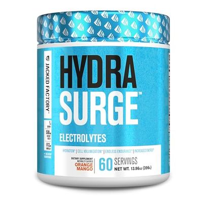 HYDRASURGE Electrolyte Powder - Hydration Supplement with Key Minerals, Himalayan Sea Salt, Coconut Water, &amp; More - Keto Friendly, Sugar Free &amp; Naturally Sweetened - 60 Servings, Orange Mango