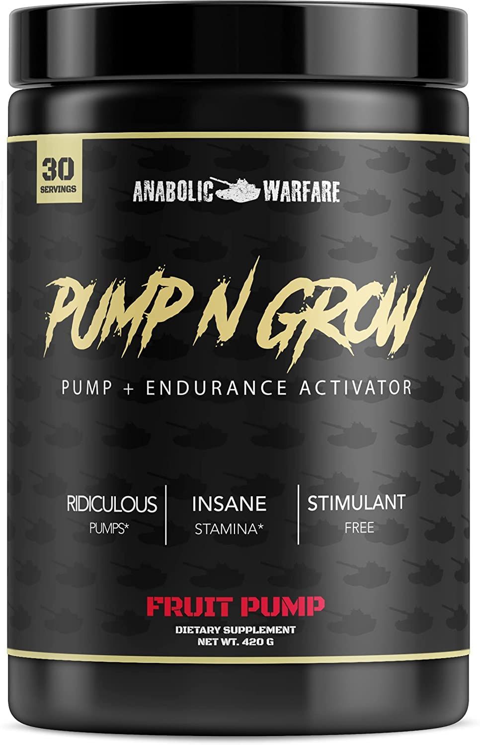Anabolic Warfare Pump-N-Grow Muscle Pump Supplement Caffeine Free Pre Workout with L-Citrulline, L-Arginine, Beta-Alanine (Fruit Explosion- 30 Servings)