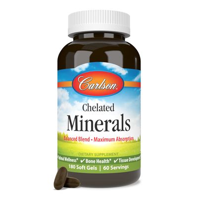 Carlson - Chelated Minerals, Balanced Blend - Maximum Absorption, Optimal Wellness, Bone Health &amp; Tissue Development, 180 soft gels
