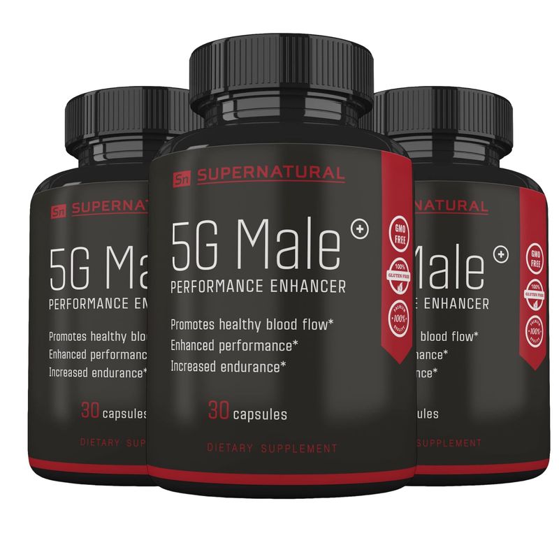 Supernatural Man 5G Male Natural T Booster Enhancing Supplement for Blood Flow, Stamina, Strength &amp; Endurance - Ginseng, Garlic, Ginkgo, Ginger Root, Vitamin D Supports Healthy Males - 90 Capsules