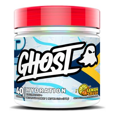 GHOST Hydration, Lemon Crush, 40 Serv, Electrolyte Powder - Drink Mix Supplement with Magnesium, Potassium, Calcium, Vitamin C &amp; Taurine for Energy &amp; Endurance - Vegan, Free of Soy, Sugar &amp; Gluten