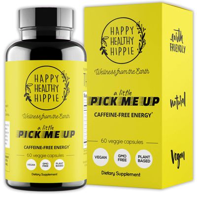 Happy Healthy Hippie Natural Energy Pills - Caffeine Free Happy Pills for Energy, Metabolism, Mental Power - 7 Herbs &amp; Absorption Enhancing Piperine - Vegan, Non-GMO, 60 Pills