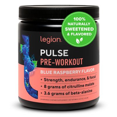 LEGION- All Natural Nitric Oxide Preworkout Drink to Boost Energy, Creatine Free, Naturally Sweetened, Beta Alanine, Citrulline, Alpha GPC (Blue Raspberry)