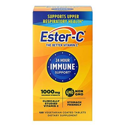 Ester-C Vitamin C 1000 mg Coated Tablets, Immune System Booster, Stomach-Friendly Supplement, 120 Count