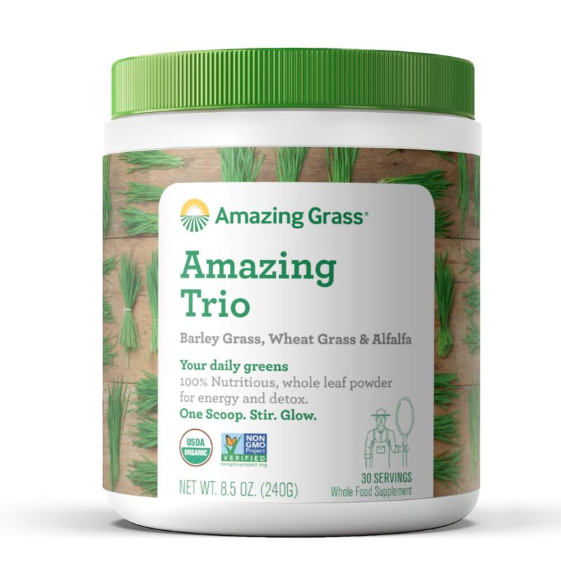 Amazing Grass Greens Trio: Greens Powder with Wheatgrass, Alfalfa, &amp; Barley Grass, Rich Source of Chlorophyll, 30 Servings