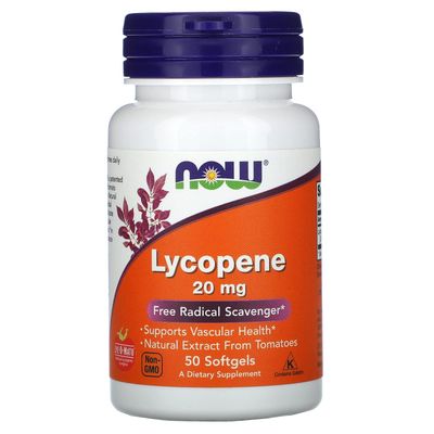 NOW Supplements, Lycopene 20 mg with Natural Extract from Tomatoes, Free Radical Scavenger*, 50 Softgels