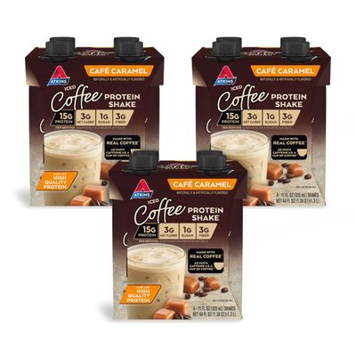 Atkins Caf Caramel Iced Coffee Protein Shake, 15g Protein, Low Glycemic, 3g Net Carb, 1g Sugar, Keto Friendly, 12 Count