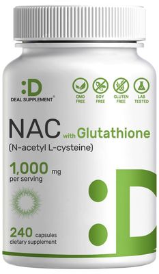 Deal Supplement NAC Supplement (N-Acetyl Cysteine) 1,000mg Per Serving with Reduced Glutathione, 240 Capsules - Antioxidant Support for Immune Health, Lung, &amp; Liver Function