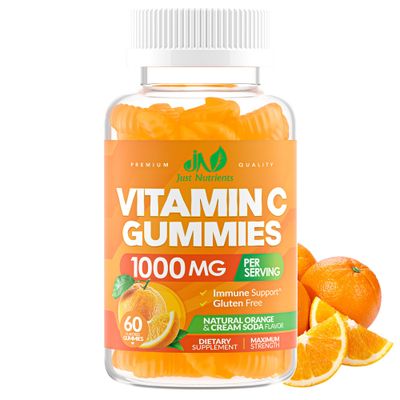 Vitamin C Gummies 1000mg for Adults &amp; Kids - Chewable Multivitamin with Zinc for Immune System &amp; Collagen Support for Skin - Orange Flavor - Gluten Free, Non-GMO, Vegetarian - 60 Gummies