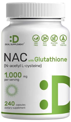 Deal Supplement NAC Supplement (N-Acetyl Cysteine) 1,000mg Per Serving with Reduced Glutathione, 240 Capsules - Antioxidant Support for Immune Health, Lung, &amp; Liver Function