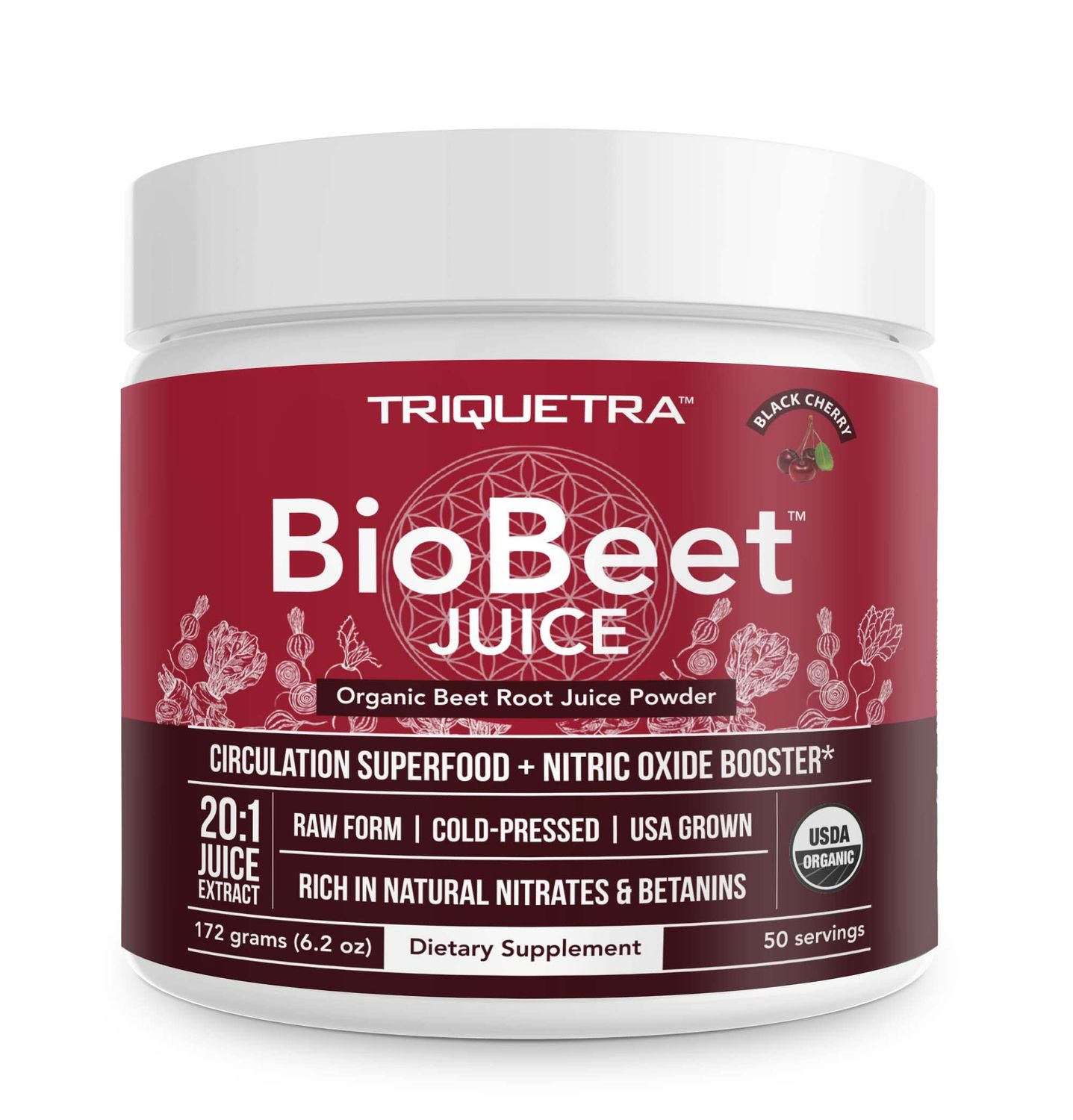 BioBeet Beet Juice (Black Cherry Flavor) Max Strength 20x High Concentration than Beet Root Powder - Organic, Cold-Pressed, USA Grown, Raw Form - Nitric Oxide, Circulation Support (50 Servings)