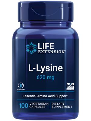 Life Extension L-Lysine, 620 mg, Essential Amino Acid for Healthy nitrogen Balance, Calcium Metabolism, Stress Response &amp; More, Gluten-Free, Non-GMO, Vegetarian, 100 Capsules