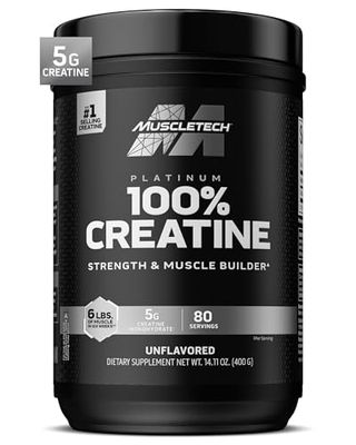 Creatine Monohydrate Powder MuscleTech Platinum Pure Micronized Muscle Recovery + Builder for Men &amp; Women Workout Supplements Unflavored (80 Servings)