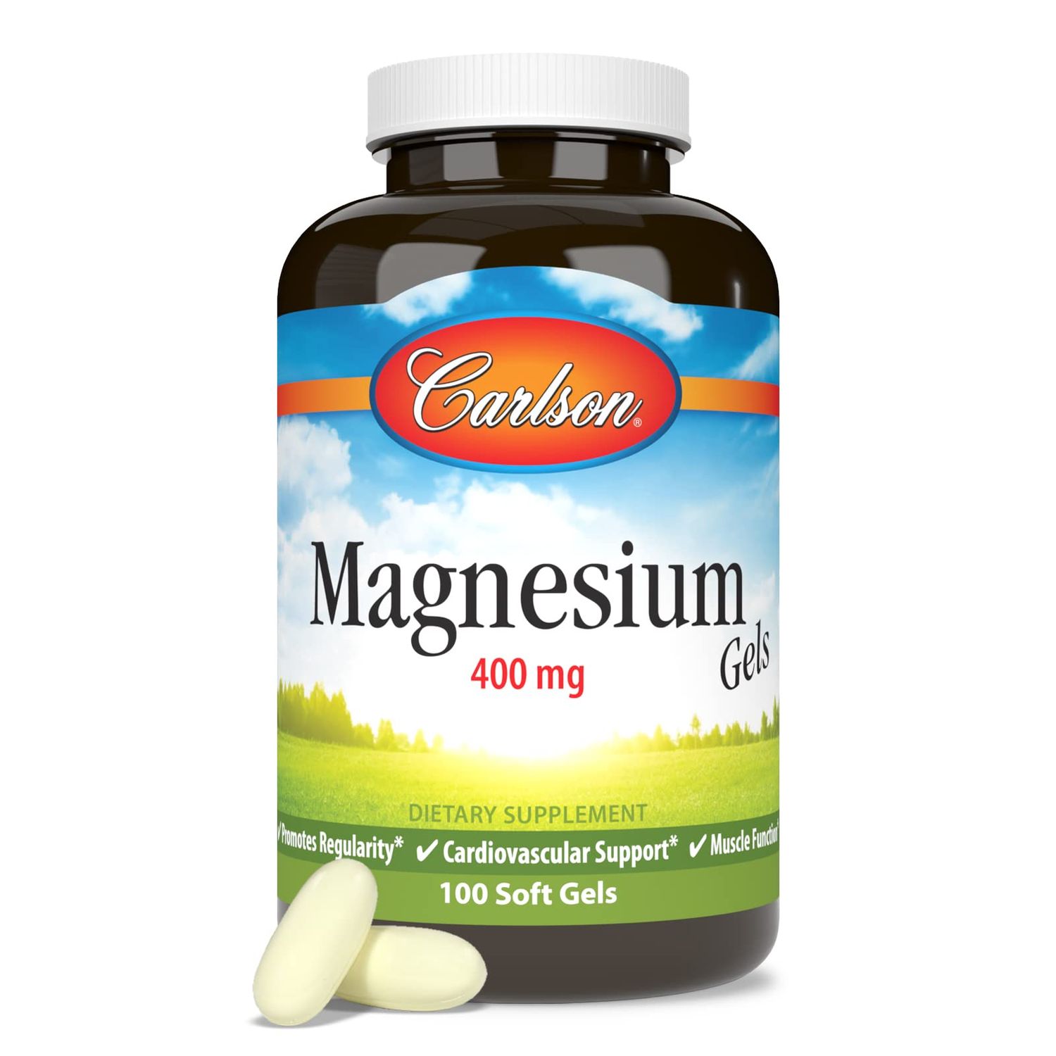Carlson - Magnesium Gels, 400 mg of Magnesium per Softgel, Heart &amp; Muscle Support, Magnesium Gel Caps, Bowel Function, Magnesium Supplement, 100 Softgels