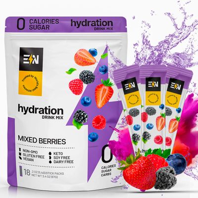Engineered Nutrition Sugar-Free Electrolytes Powder Packets - Single-Serving Hydration Drink for Optimal Hydration, Electrolyte Blend, Vegan, Non GMO, Keto Hydrate Packets - Mixed Berries (18 Count)