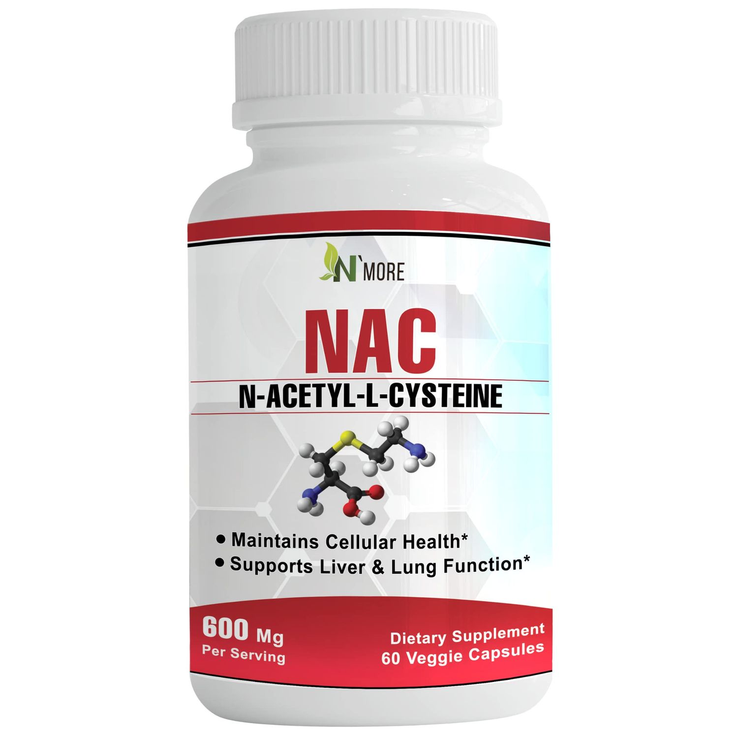N&#39;More N-Acetyl-Cysteine (NAC) 600 Mg 60 Veggie Capsules Non-GMO, Gluten Free