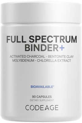 Codeage Binder + Systemic Binder Supplement - Activated Charcoal Pills, Bentonite Clay Mineral Powder, Fulvic &amp; Humic Acids, Molybdenum, Carbon Forms - 90 Capsules