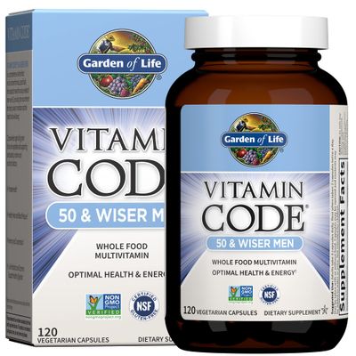 Garden of Life Multivitamin for Men, Vitamin Code 50 &amp; Wiser Men&#39;s Raw Whole Food Vitamin Supplement with Probiotics, Vegetarian, 120 Capsules