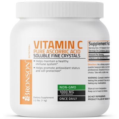 Vitamin C Powder Pure Ascorbic Acid Soluble Fine Non GMO Crystals - Promotes Healthy Immune System and Cell Protection - Powerful Antioxidant - 1 Kilogram (2.2 Lbs)