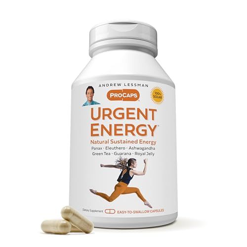 ANDREW LESSMAN Urgent Energy 60 Capsules - Provides a Safe, Healthy Means of Enhancing Energy Levels &amp; Feelings of Well-Being, with Green Tea, Guarana, Ginseng, Royal Jelly, Ashwagandha, B-Complex