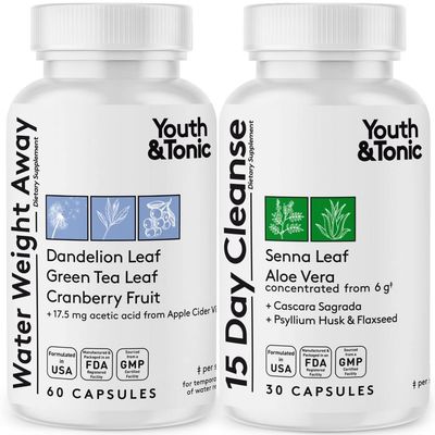 Youth & Tonic Jumpstart Cleanse - Water Weight Away Pills & 15 Day Colon Detox & Gut Cleanser for Bloating, Energy, and Metabolism Support - Aids in Shedding Excess Fluids for a Lighter Body - 90 Caps