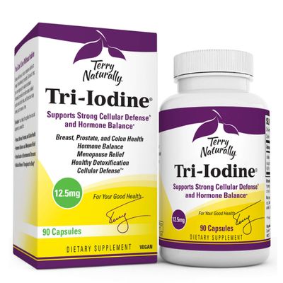 Terry Naturally Tri-Iodine 12.5 mg - 12500 mcg Iodine, 90 Vegan Capsules - Supports Hormone Balance, Promotes Breast &amp; Prostate Health - Non-GMO, Gluten-Free, Kosher - 90 Servings