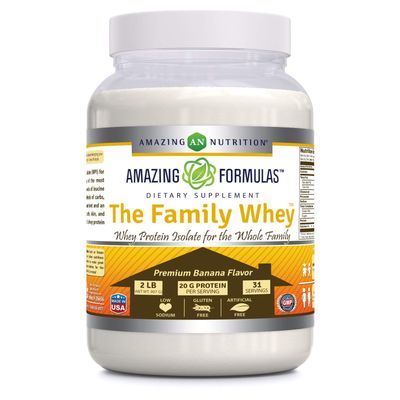Amazing Formulas The Family Whey Protein (Isolate) Powder for The Whole Family - 2 lbs - Most Complete &amp; Purest Form of Protein - Gluten Free (Banana)