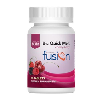Bariatric Fusion Vitamin B12 Melt | Cherry Berry Flavored Tablets | Dissolves On Your Tongue B 12 Vitamin 1000 mcg and Folic Acid | Vegan B12 Vitamins | Gluten, Dairy &amp; Soy Free | 90 Count