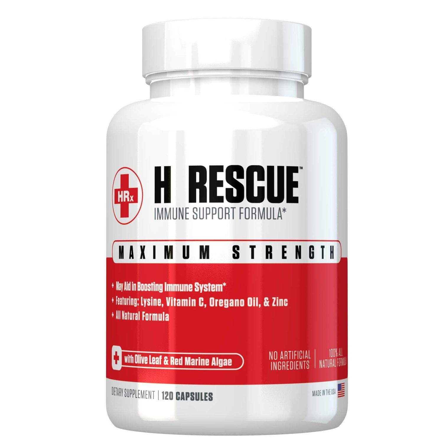 Re+Gen Nutrition H Rescue Immune Support Supplement for Adults, Capsules with Zinc, Vitamin C, L lysine Amino Acid &amp; Oregano Oil for Immunity Health in Men &amp; Women, 120 Capsules