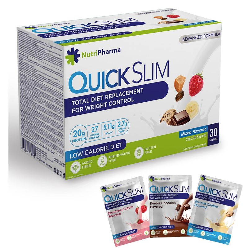 Quick Slim Meal Replacement Shake for Weight Loss, 30 Servings, 20g Protein, 27 Vitamins &amp; Minerals, Dietary Fiber, Low Carb, Gluten Free