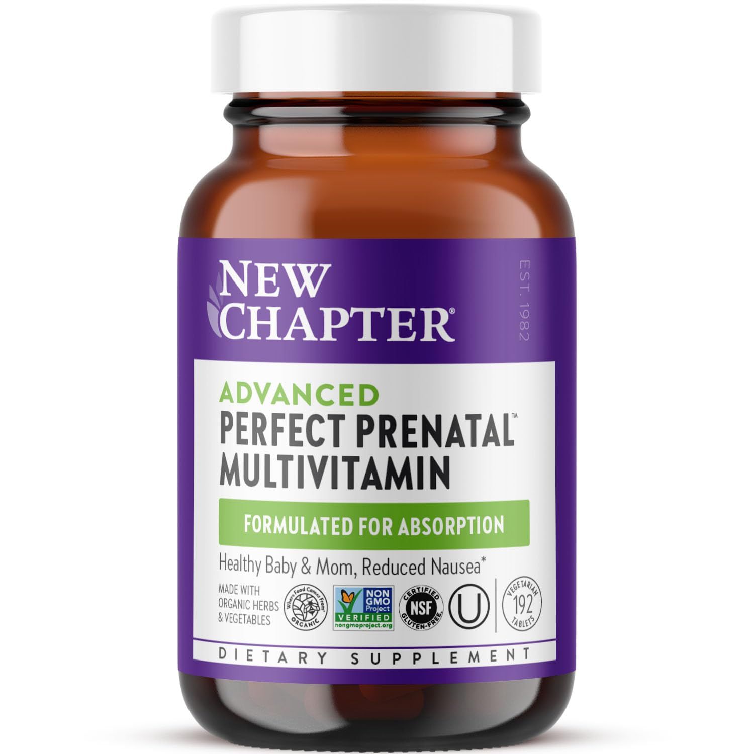 New Chapter Advanced Perfect Prenatal Vitamins, 192ct, Made with Organic, Non-GMO Ingredients for Healthy Baby &amp; Mom - Folate (Methylfolate), Whole-Food Fermented Iron, Vitamin D3 + Ginger