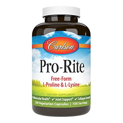 Carlson - Pro-Rite, Free-Form L-Proline &amp; L-Lysine, Health, Joint Support &amp; Collagen Formation, 200 Capsules