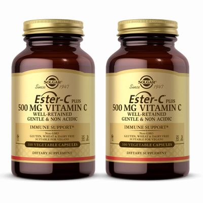 SOLGAR Ester-C Plus 500 mg Vitamin C (Ascorbate Complex) - 100 Vegetable Capsules, Pack of 2 - Antioxidant &amp; Immune Support - Non GMO, Vegan, Gluten Free, Kosher - 200 Total Servings