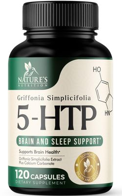 5 HTP Supplement Vegetarian Capsules 200mg 5HTP Plus Calcium for Brain Support - Extra Strength Griffonia Simplicifolia 5-HTP Formula - 5 Hydroxytryptophan - Gluten Free &amp; Non-GMO - 120 Capsules