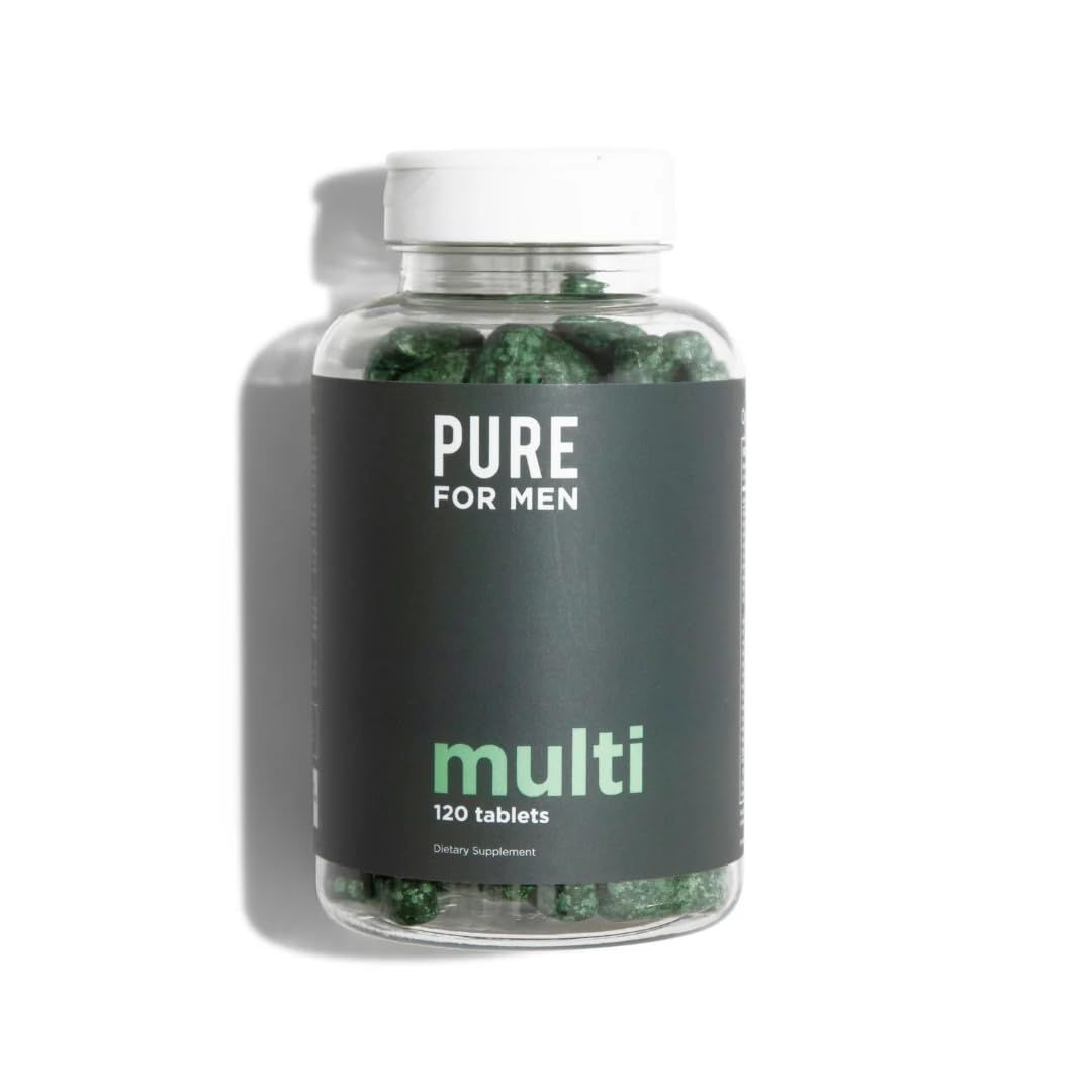 Pure for Men Multivitamin Supplement | Energy, Mood Support, Strong Bones, Antioxidants, Minerals | Vitamins A, B, C, D, Magnesium, Calcium | 42 Fruit &amp; Vegetable Proprietary Blend | 120 Vegan Tablets