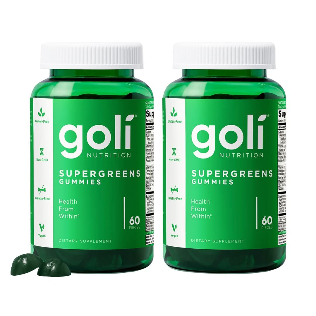 Goli SuperGreens Vitamin Gummy - 120 Count - Essential Vitamins and Minerals - Plant-Based, Vegan, Gluten-Free &amp; Gelatin Free - Health from Within, Pack of 2